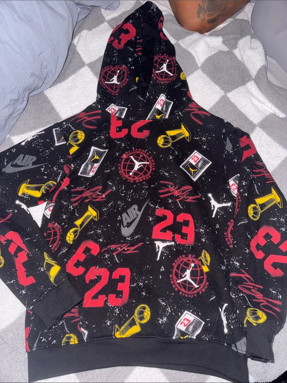 Jordan Black Hoodie with Red & Yellow Graphic Print
